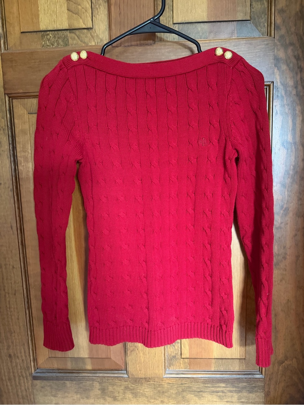 Lauren Ralph Lauren cable knit boat neck sweater featuring gold button details